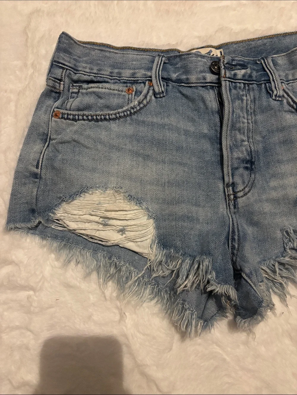 We The Free Light Blue Distressed Denim Cutoff Shorts